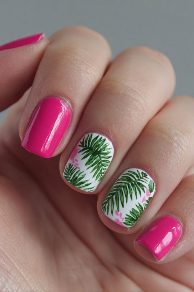 muskan9031 Hot Pink Palm Leaves Paint nails hot pink and add e4cf0502 42cb 412b 8396 408e7f080504 1