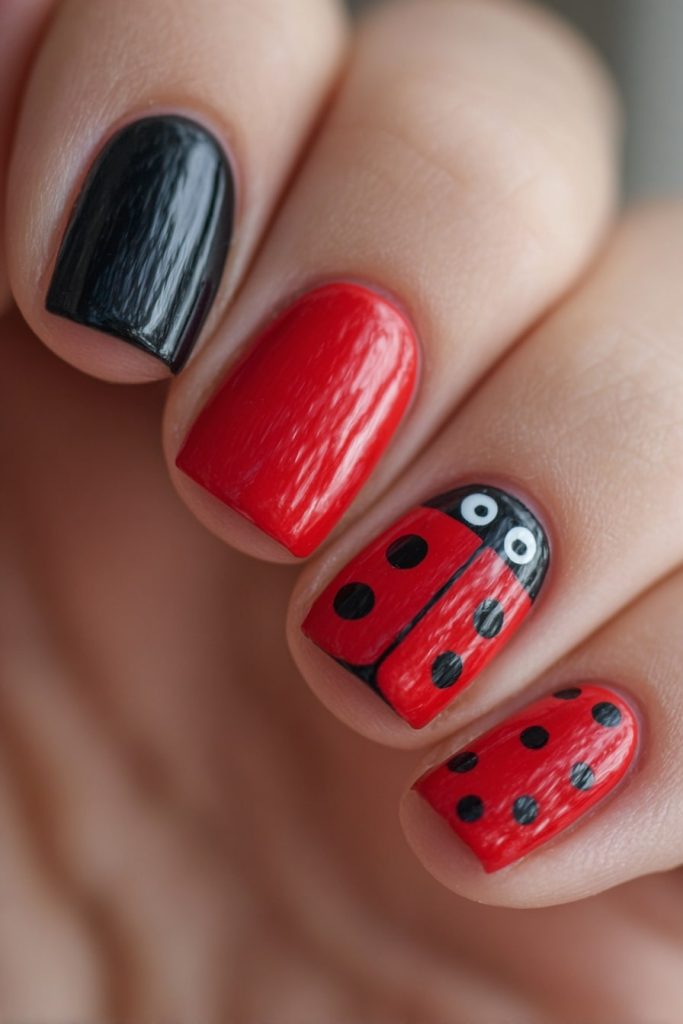 muskan9031 Ladybug Accent Nail Apply a black base on most nai 1c407a9a e02a 4dec 9d8b a629792fe7b2 1