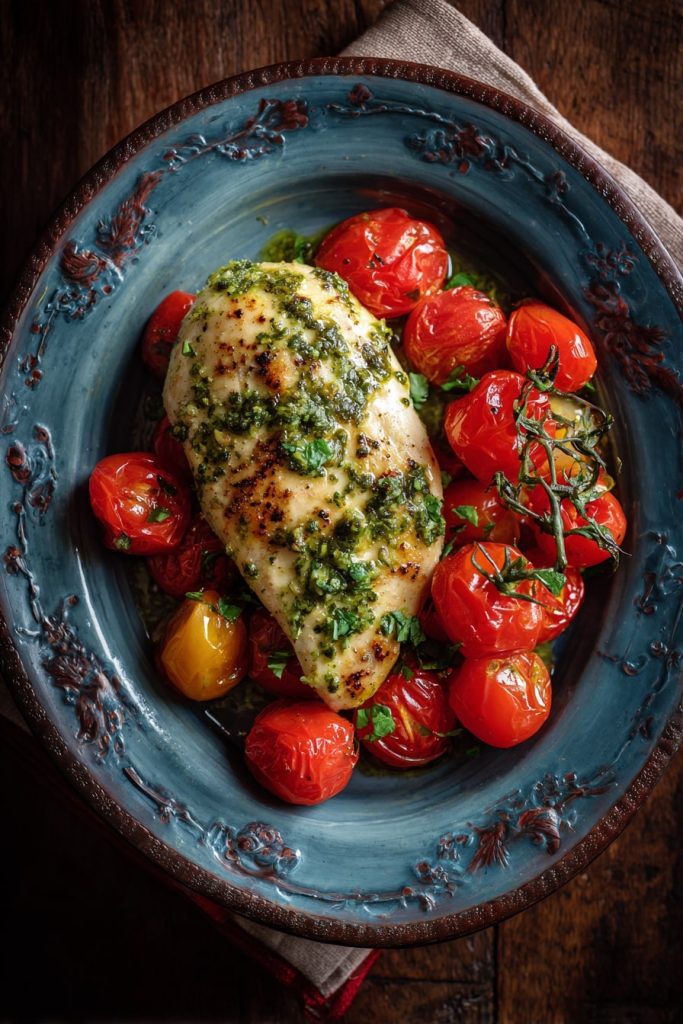 u8246459499 photograph of Pesto Chicken with Cherry Tomatoes 7e822dab cedf 4e84 8420 e2b884d6895b 1 1