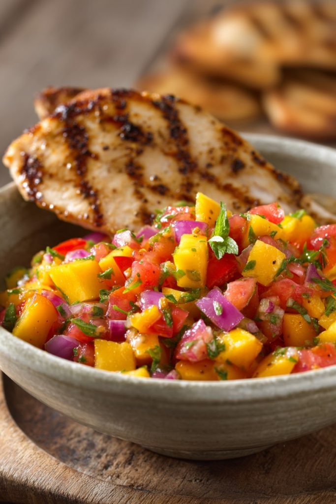u8246459499 photograph of a Peach Salsa with Grilled Chicken 310f0972 47cb 47d1 8847 30069b944c74 1