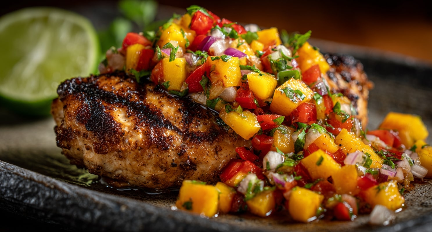 u8246459499 photograph of a Peach Salsa with Grilled Chicken 7f3ceb1d a531 4450 8de3 b3accbc2f7c3 2