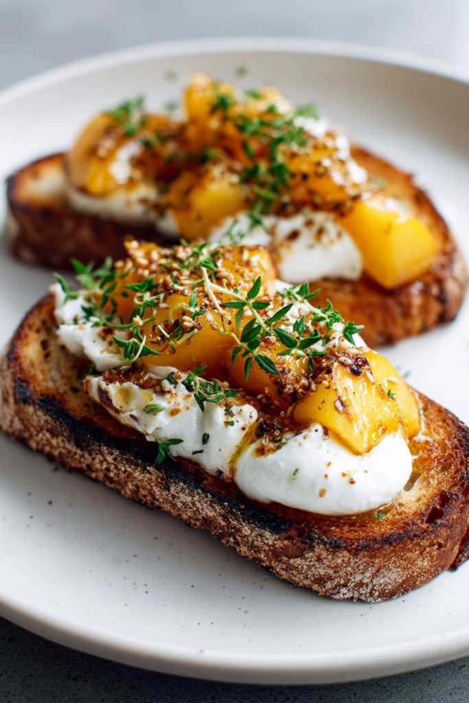 u8246459499 photograph of a Peach and Burrata Toast ar 23 2dcb8abb 3b00 47e8 9200 df60adcb604f 1